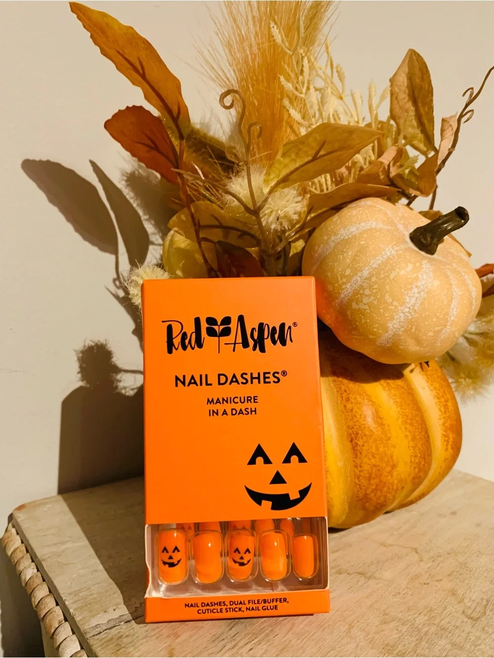 Red Aspen Orange Pumpkin Jack-O'-Lantern Press-On Nails